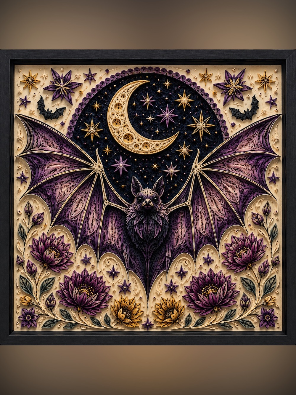 8x8 Black Framed Celestial Bat Wall Art Print